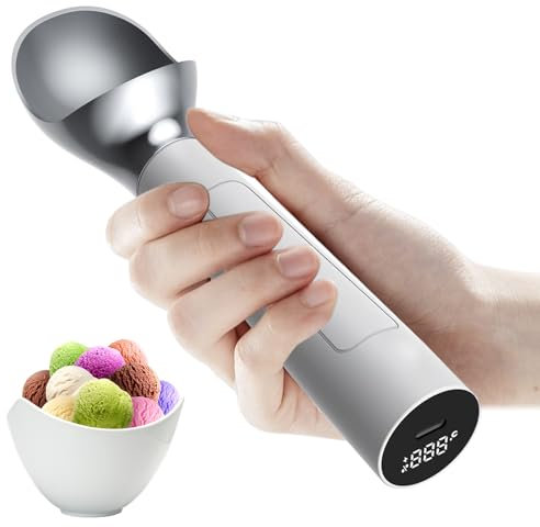 Electric Heating Ice Cream Scoop, Zinc Alloy ice Cream Scoop, LCD Digital Display/Sensing Automatic Switch/IP67 Waterproof, Active Heating Over 50 ℃, 2 Oz Capacity, for Fruit Hard Ice Cream Home