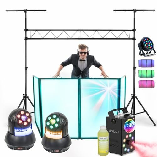 Ibiza - Pack Lumière Portique SLB001 - Facade DJ - 2 Lyres Wash 30W DMX - Machine Fumée Astro PAR RGB LEDS - Projecteur Par 18x1W