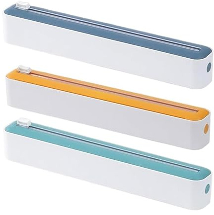 Cling Film Dispenser and Cutter,2 in 1 Cling Wrap Cutter,Clingfilm Dispenser with Cutter,Plastic Wrap Tin Foil Dispenser and Cutter,Professional Cling Film Kitchen Roll Holder Dispenser (3PCS)