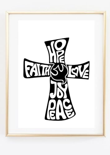 Din A4 Kunstdruck ohne Rahmen - Liebe Glaube Hoffnung - Kreuz Design - Bibel Kirche Gott Glaube Taufe Konfirmation Kommunion - Bild Poster
