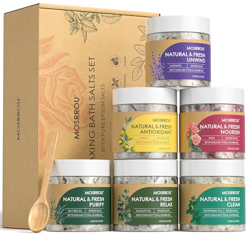 Epsom Bath Salts for Women Relaxing 6PCS Bath Salts Gift Set for Mom with Essential Oils for Bath Gifts on Birthday Mother's Day Christmas Lavender Eucalyptus Rose Lemon Tea Tree Peppermint