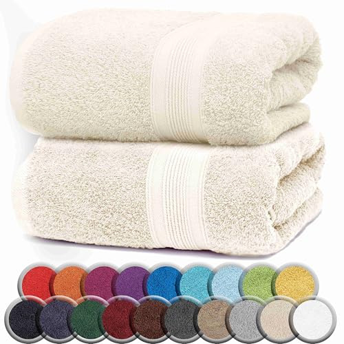 NatureMark Premium Badetücher/Duschtücher aus 100% Baumwolle, weich, langlebig, mit Aufhängeschlaufe – 2er Pack, 100x150 cm, Nature/Creme