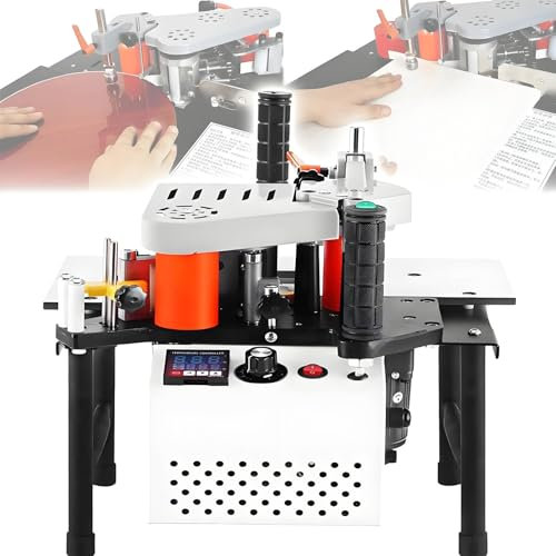 YLANMEI Encoladora de Cantos portátil, máquina para Trabajar la Madera con Recubrimiento de Doble Cara, Curva Recta y pegada, Velocidad de encolado Ajustable de 2 a 6 m/min.,White