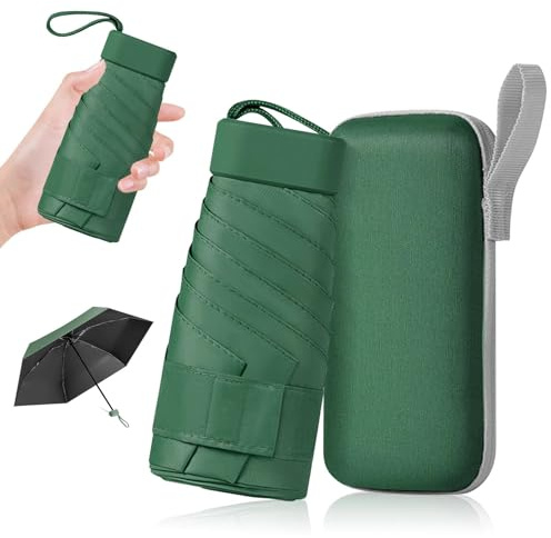 AKONE Umbrella with Case, Pocket Umbrella, Ultralight, Mini UV Parasol, Multi-Purpose Umbrella, Sunny or Rainy, Storm Resistant Umbrella, Small for Men, Women, Adults, Children, Green, 14 cm