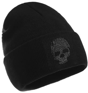 YAMEIZE Beanie stickade mössor för kvinnor – herr beanie mössa ledig stickad hatt vinter skalle mössa gotisk varm hatt utomhus, Svart skalle, one size