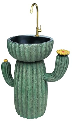 Lavandino da Appoggio in Resina con Pulsante di Scarico, Lavabo Artistico per Balcone, Lavanderia, Cortile, Stazione di Pulizia Esterna(Large)