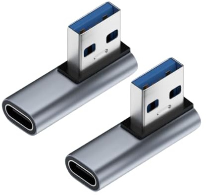 2pcs USB C Winkel Adapter 90° Grad Platzsparend, Kurz USB A auf USB C Daten Adapter Stecker auf Buchse 10 Gbit/s & 100W, Aluminium Winkelstecker für Laptop Smartphone Tablet Kompakte, Mitte