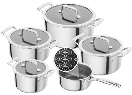 ZWILLING Peak - Set di 5 pentole con rivestimento antiaderente in ceramica, coperchio in vetro, acciaio INOX 18/10, per tutti i piani cottura, incl. induzione