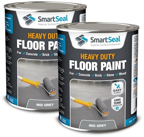 SmartSeal Heavy Duty Floor Paint - Mid Grey, 2 x 5L - Hard-Wearing Garage Floor Paint with Anti-Slip Mid-Sheen Finish – also Ideal for Decking, Warehouse flooring, Brick, Concrete, Stone & Wood