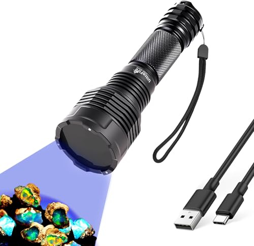 UltraFire Wiederaufladbare 365nm UV Taschenlampe, 16W Hochreines UV Licht, 2 Modi Schwarzlicht für Fluoreszenz Eindringprüfung, Aushärtungsharz, Leckortung, Hygieneinspektion in Hotels