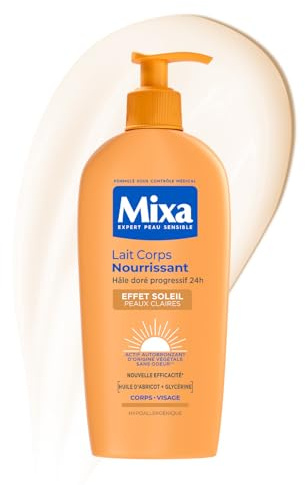 MIXA - Autobronzant - Lait Corps Nourrissant Effet Soleil - Hâle Doré Progressif 24H - Beurre de Karité & Huile d’Abricot - Peaux Claires - 250ml