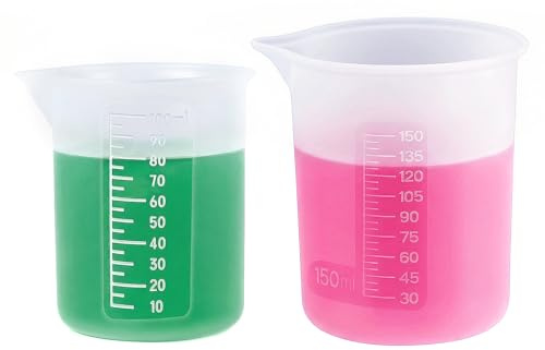 2 vasos medidores de silicona, 100 ml + 150 ml, vaso medidor, vaso medidor, vaso medidor de silicona, juego de fundición de resina, reutilizable y antiadherente, con escala de precisión para moldes de