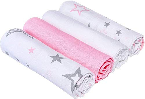 MAKIAN Mulltücher/Mullwindeln/Spucktücher / 4er Pack, 80x80cm, schadstoffgeprüft Öko-Tex Standard 100, 100% BW, doppelt gewebt, Premium Qualität (Pink)