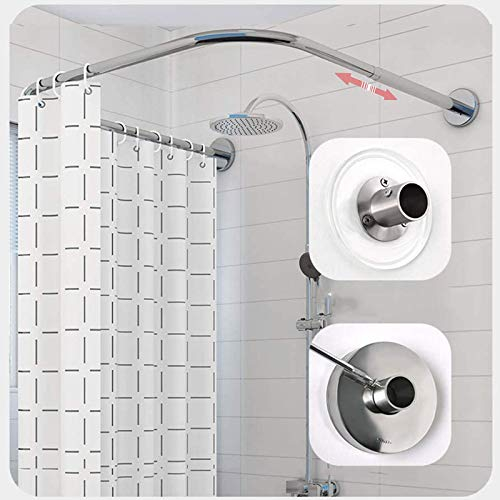 U förmige Duschvorhangstange ohne Bohren, Duschstange Badewanne Ecke,Gebogene Vorhangschiene Spannstange Edelstahl Gardinenstange,für Kleine Bäder 70 to 110X100X70 to 110cm-Without shower curtain
