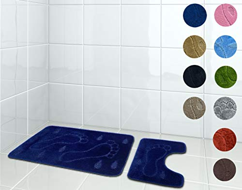 Northam - Tappetino da bagno, 2 pezzi Scendibagno antiscivolo lavabile e antiscivolo. Tappeto da bagno morbido per doccia. Blu