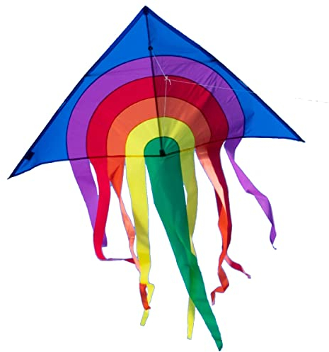 CIM Großer Kinder-Drachen - SUPER-Drachen Rainbow Delta XL blau – Einleiner Flugdrachen für Kinder ab 6 Jahren - 150x166cm - inklusiv Drachenschnur und Streifenschwänze