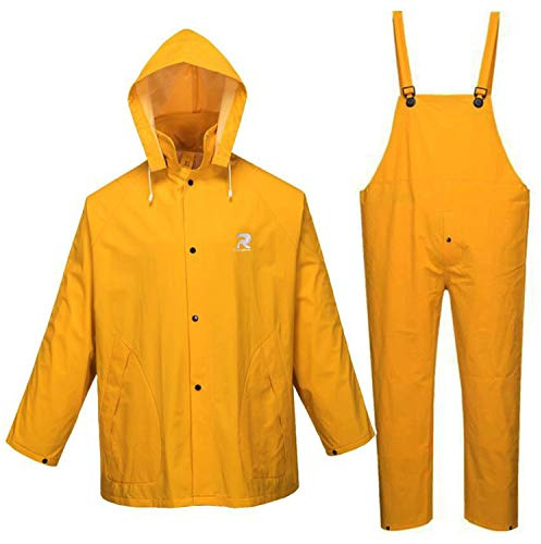RainRider Rain Suit for Men Women Leathercraft Rain Gear Heavy Duty 3-Piece Commercial Rain Jacket with Bib Pants Overall(Yellow,X-Large)