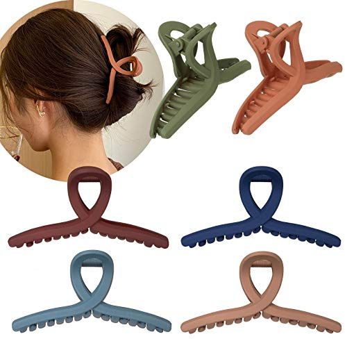 Whaline Pinza para el pelo, 6 colores, pinzas de 4.3 pulgadas, antideslizante, pinza para el cabello, abrazadera de mariposa mate, accesorios de peinado para mujeres y niñas, cabello fino y grueso