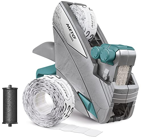 Meto Classic M Preisauszeichner Set – Preis, Jahreszahlen (Red Dot Design Winner 2021, 2-zeilig, 16-stellig, 26 x 16 mm Etiketten, sofort einsatzbereit)