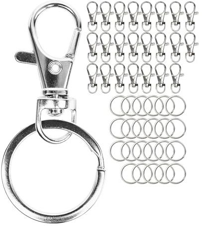 Karbinhakes nyckelring med Ø 25 mm ring, 24 + 24 pack, 360°-graders roterande ringar, Små, Avtagbara Snäppkrokar, för tillverkning, Hemmaprojekt, DIY, Pyssla, Reparationer, Key Rings, Hooks, Carabiner