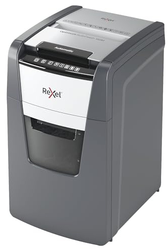 Rexel Optimum AutoFeed+ 150M Automatischer Aktenvernichter CH, 150 Blatt, Sicherheitsstufe P5, Mikroschnitt, für kleinere Büros, 44 Liter Abfallbehälter, mit Schweizer Netzstecker, 2020150MCH