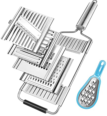MiHerom 4-in-1 Vegetable Chopper,Adjustable Mandoline Slicer,Handheld Cheese Grater,Lemon Zester,Cabbage Shredder for Parmesan, Citrus, Nutmeg,Chocolate