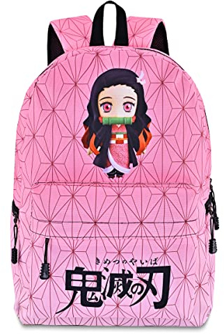 Roffatide Anime Demon Slayer Sac à Dos Rose Géométrique Dégradé Sac D'école Sac à Dos pour Ordinateur Portable pour Filles Dames