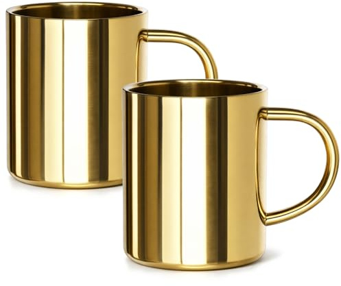 Robin Goods® 2x koppar i rostfritt stål - 350 ml varje termokopp - splittersäker termo drickskopp - dubbelväggig isolerad kopp guldfärgad (2 st - guldfärgad)