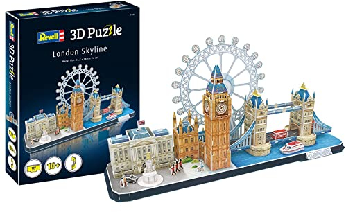 Revell London Skyline 3D-Puzzles für Erwachsene und Kinder ab 10 Jahren, Kunsthandwerk Bauen, Tower Bridge, Big Ben, London Eye, Buckingham Palace – 107 Teile