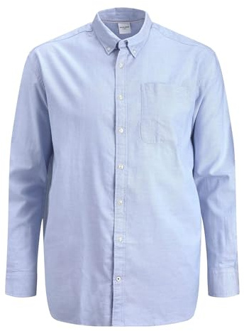 Men JACK & JONES Classic Plus Big Size Shirt | Basic Oversize Longseeve Shirt | Uni Business JJEOXFORD, Color:Blue, Size:8XL