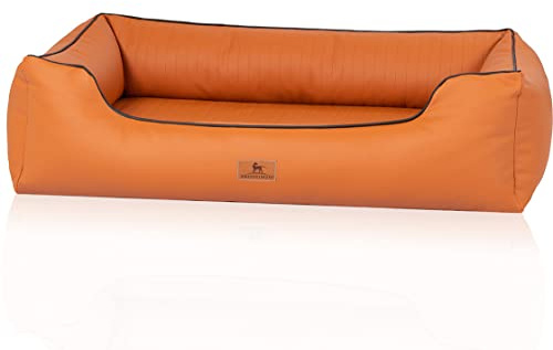 Knuffelwuff orthopädisches Hundebett aus Kunstleder Lovelock M-L 85 x 63cm Rusty - Abnehmbarer Bezug - leicht zu reinigen - für große, mittelgroße und kleine Hunde