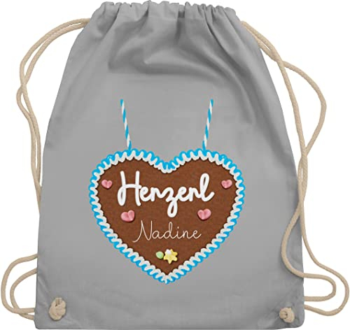 Turnbeutel Rucksack - Kompatibel Oktoberfest - Lebkuchen Herzerl - Print hellblau - Unisize - Hellgrau - oktoberfest-tasche trachten lebkuchenherz beutel trachtenrucksack bayrisch lebkuchenherzen