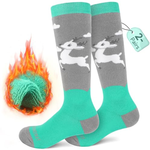 Findway Calcetines de Esquí para Niños,Calcetines Térmicos Niños Niñas 85% Algodón Calcetines de Nieve Suaves Transpirables Calcetines de Esquí de Invierno para Patinaje Snowboard,2 Pares/3 Pares