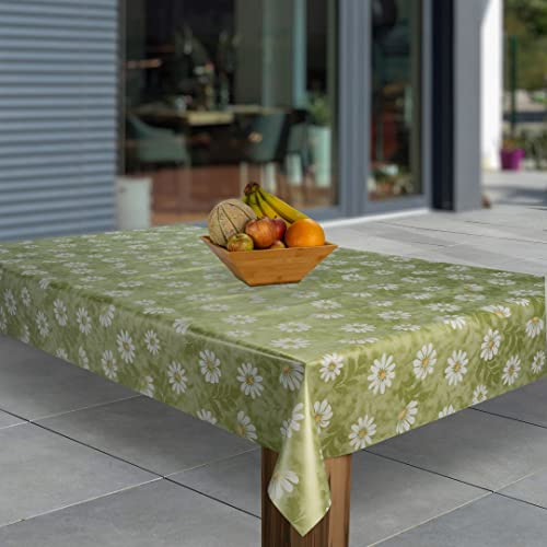 laro Wachstuch-Tischdecke Abwaschbar Wachstischdecke PVC Plastik-Tischdecken Eckig Meterware Abwischbar, Muster:Margeriten Grün Weiß Blumen, Größe:100x140