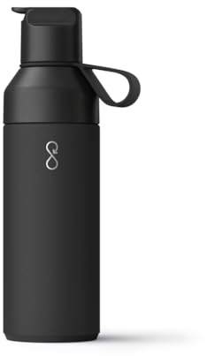 Ocean Bottle GO Wasserflasche aus recyceltem Edelstahl, umweltfreundlich und wiederverwendbar, Obsidian-Schwarz, 500 ml