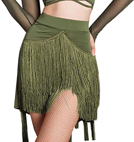 SEAUR Latein Tanzrock Damen Unregelmäßig Bauchtanz Hüfttuch Fransen Rock Tango Ballsaal Rumba Cha Cha Samba Tanzkleid - M