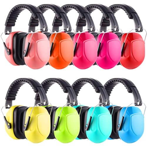 Copkim 9 PCS Kids Ear Protection Earmuffs - NRR 32dB Adjustable Headphones Hearing Protector Ear Safety Noise Reduction Muff Bulk for Shooting Mowing Woodwork