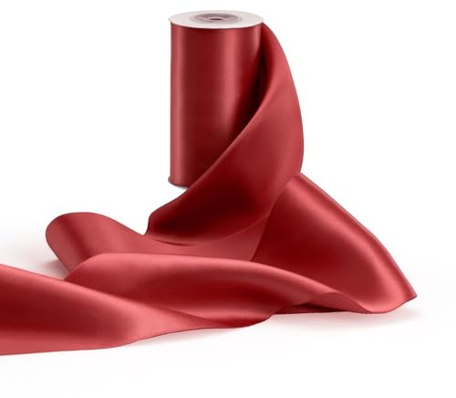 FAKILO Geschenkband 10 cm Breites Satinband Rotes Band Große Schleifenband für Eröffnungszeremonien, Weihnachten, Neujahr Geschenk, Hochzeit, Valentinstag Dekoration - 9,1 Meter