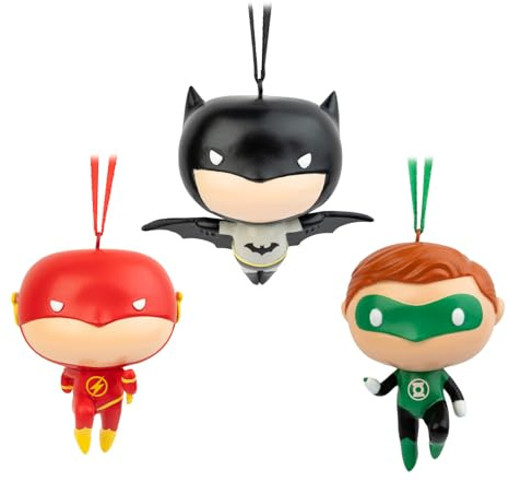 Grupo Erik Set Adornos Navidad DC Comics - Pack Adornos Navidad árbol de Navidad, 3 Figuras superhéroes: Batman, Flash y Linterna Verde - Decoración Navidad DC Comics