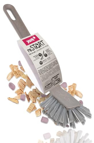 York Restart Spülbürste Küchenbürste Geschirrbürste Aus 100% Recyceltem Kunststoff Umweltfreundlich Bürste Küche Für Hartnäckige Verschmutzungen Langer Griff Spülmaschinenfest Nylonborsten Taupe