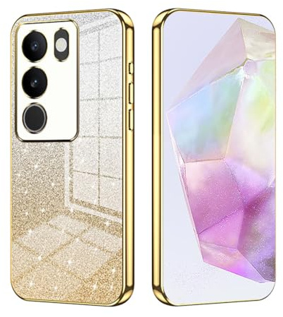 SEAHAI Hülle für VIVO V29 5G, Transparent Farbverlauf Farbe Glänzende Musterkarten Design Ultra Dünn Weich Silikon TPU Bumper Handyhülle Stoßfest Schutzhülle - Golden
