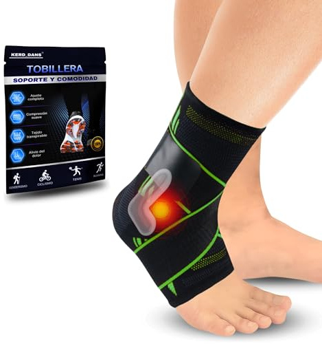 KERD_DANS Tobillera para Esguince, Tobillera Estabilizadora y de Compresión, Tobillera Deportiva con Velcro Ajustable para el Tobillo, Alivio para la Fascitis Plantar. (Verde, Medium)