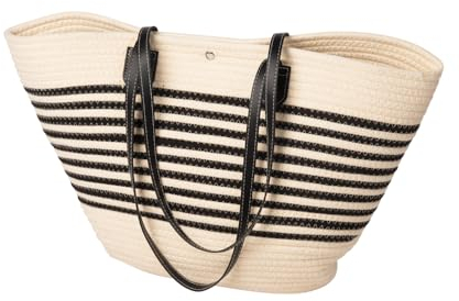 LaFiore24 Shopper Einkaufstasche Henkeltasche Schultertasche Korb waschbar Beige-Schwarz
