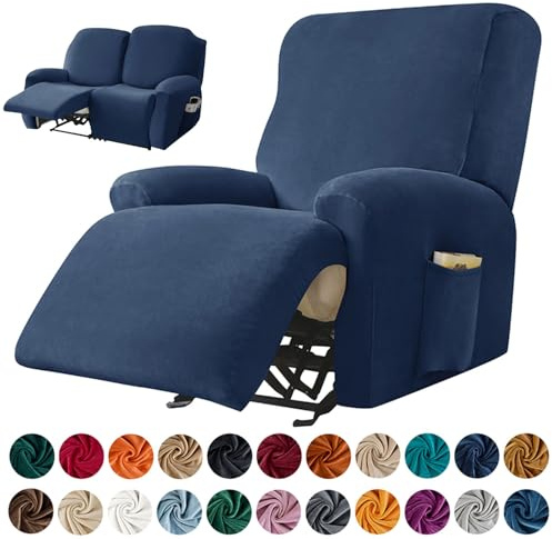 Morbuy Stretchhusse für Relaxsessel Komplett Sesselbezug, Samt Massiv Stretch Relaxsessel Bezüge Elastisch Sesselschoner für Fernsehsessel Liege Sessel für Kinder, Haustiere (1-Sitzer,Marineblau)