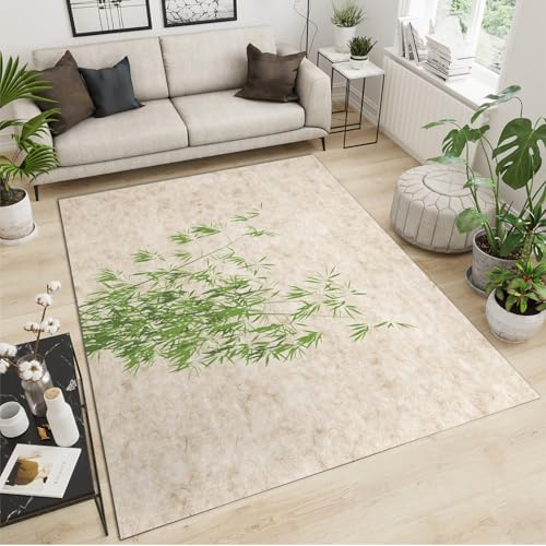 SANSJI Grüner Bambus-Teppich für Wohnzimmer, groß, 200 x 340 cm, chinesisches Taupe, Teppiche für Schlafzimmer, Küche, rutschfest, waschbar, Bodenteppich für Außenbereich, Terrasse, Garten