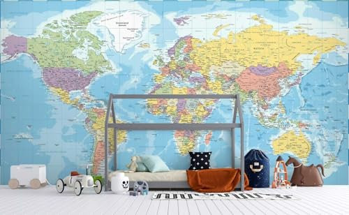 Kitquiver 3D Color World Map Photo Wallpaper 3D Vintage Map 3D Photo Wallpaper 3D Wall Mural for Wedding Room Home Decor 350x245cm