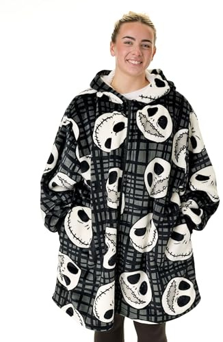 Disney The Nightmare Before Christmas Adults Wearable Blanket Hoodie | Black NMBC Zip Hooded Fleece with Jack Character Print