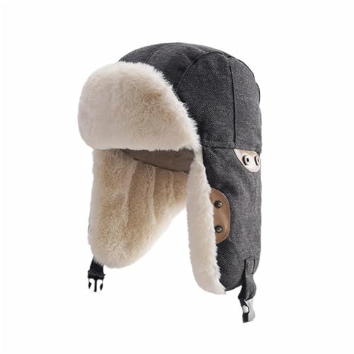 GIBZ Trooper-Mütze für Damen Herren Trappermützen Winddichte Fliegermütze Russische Winter Mütze mit Ohrenklappen Wintermütze Schwarz (56-58cm)