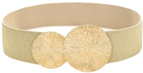 BAOKELAN Women Wide Stretchy Waist Belts Elastic Cinch Belt for Dresses Bling Beige Gold 95CM