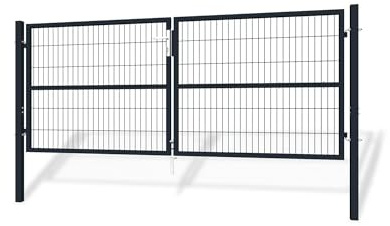 Casanoov Portail Grillage RAZO 3x1,2 m Gris Anthracite – Portail Battant 2 Vantaux avec Poteaux Inclus – Acier Galvanisé Robuste – Sécurisé, Durable et Anti-Corrosion – Kit Complet 285x120 cm